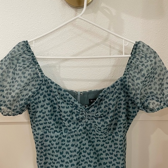 Blue Blush Women’s Blue Green Patterned Puff Sleeve Mini Dress - Picture 3 of 9